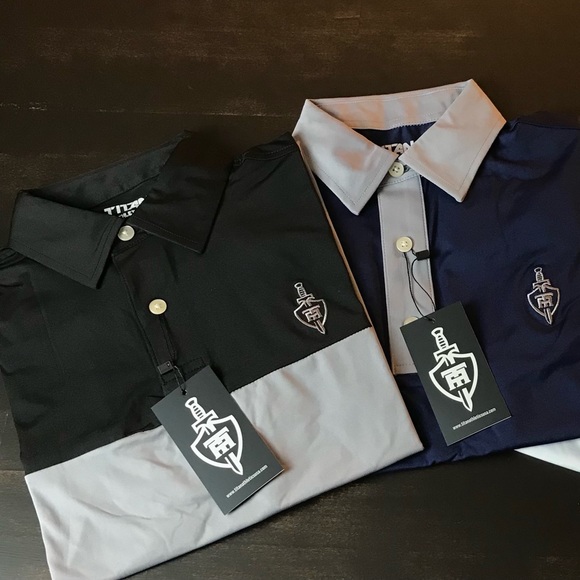 Titan athletics black and gray golf polos. Sizes XXL, XL, L,M,S ALL NWT - Picture 2 of 5